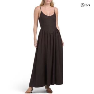 Torn by Ronny Kobo Brown Spaghetti-Strap Midi Dress with drop waist